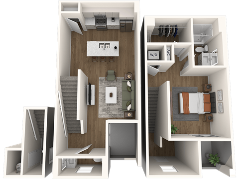 Floor plan for 1 bed, 1.5 baths, 1041 sqft